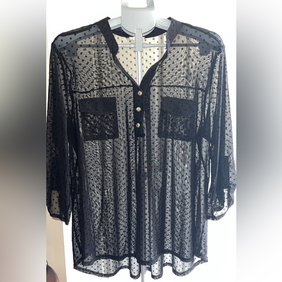 Ivy Rose Tops - PLUS SIZE SHEER DOT BLOUSE